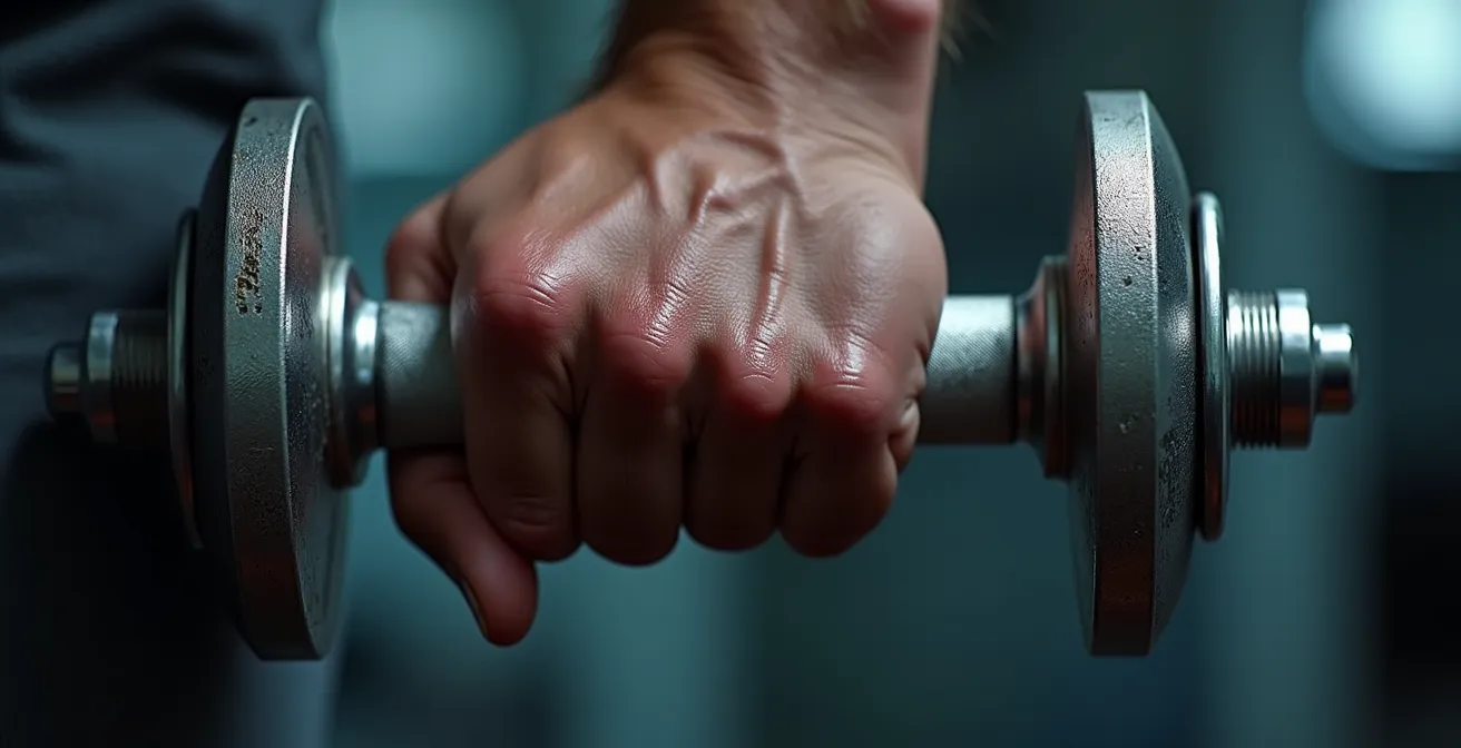 Main tenant une haltère avec focus sur la prise et la technique
